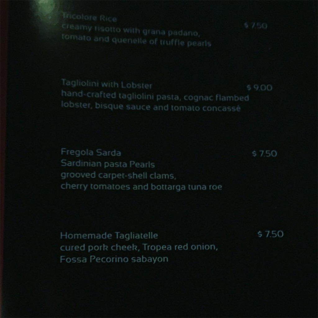 Pasta & Rice menu from the Galaxy Restaurant on MSC Divina