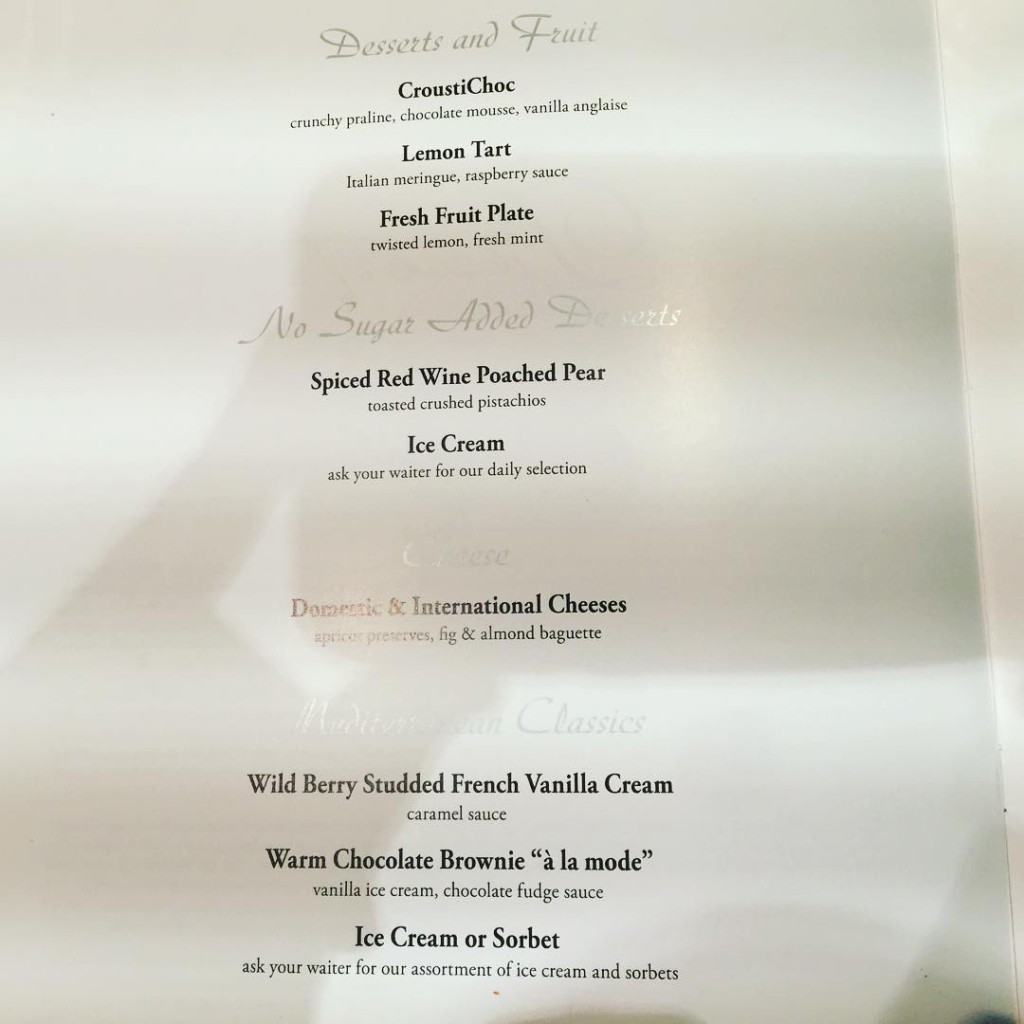 Dessert menu from the Gala Menu on the MSC Divina