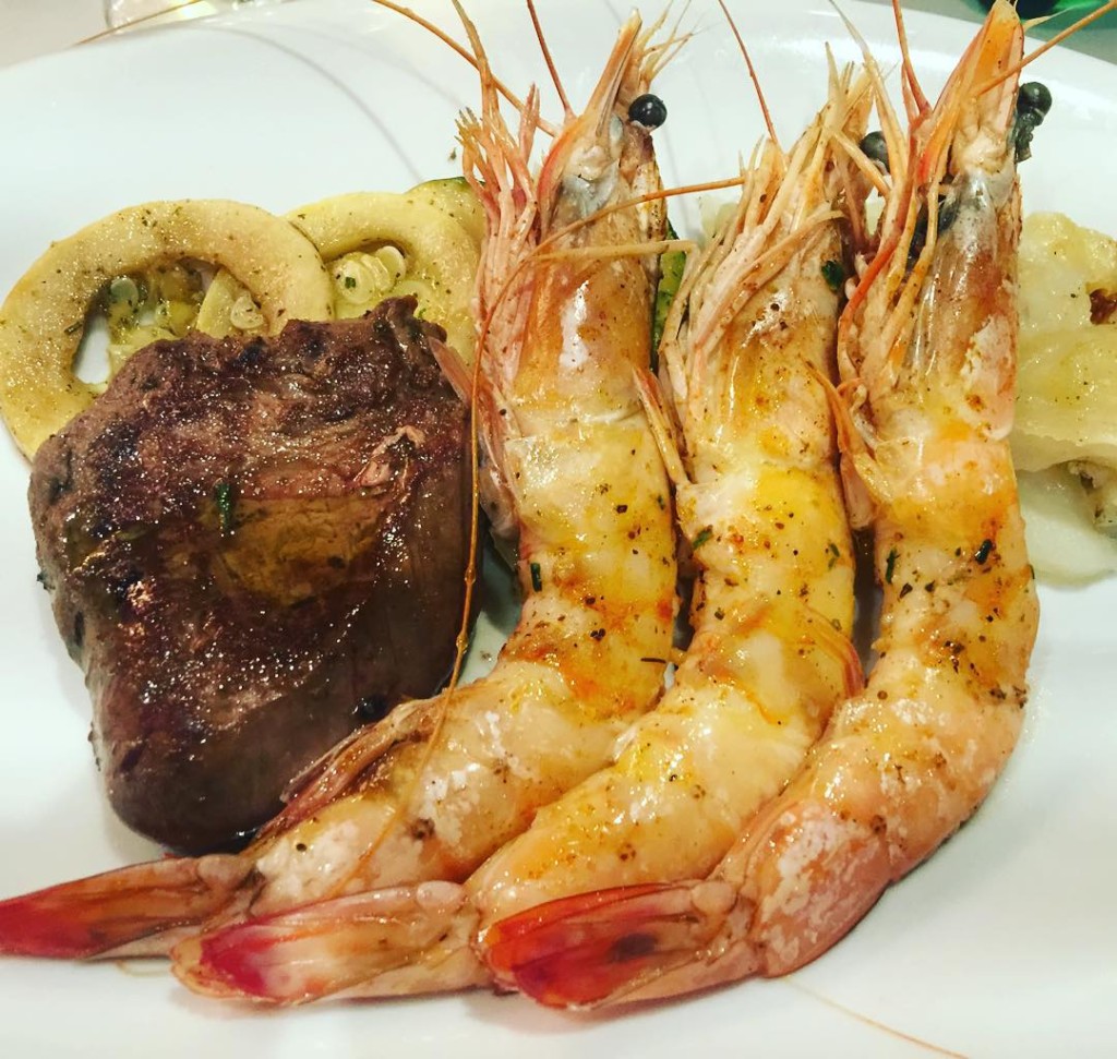 Surf & Turf (filet mignon and king prawns) from the Gala Dinner on MSC Divina