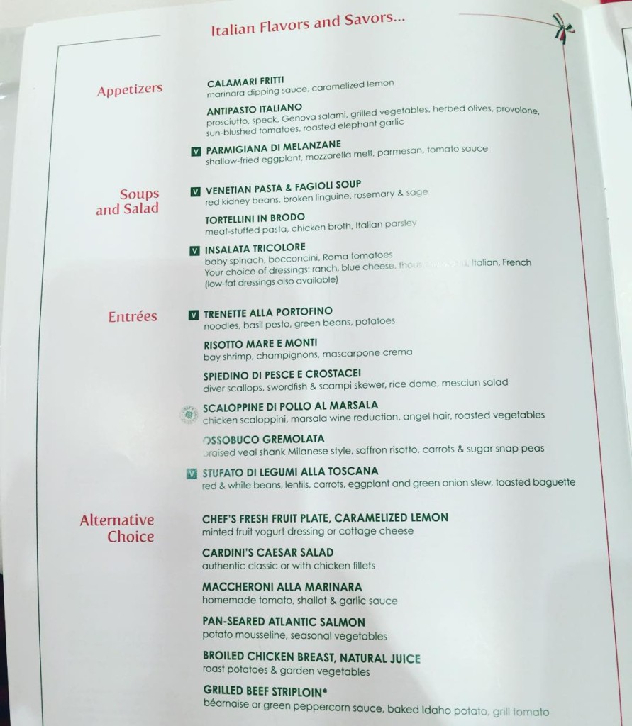 Italian Night menu on MSC Divina