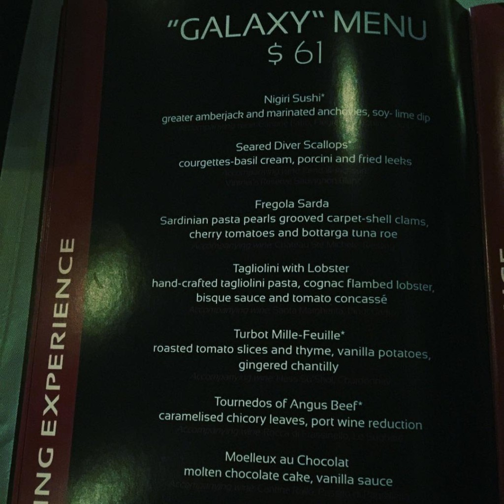 One of the fixed-price menus from the Galaxy Restaurant on MSC Divina