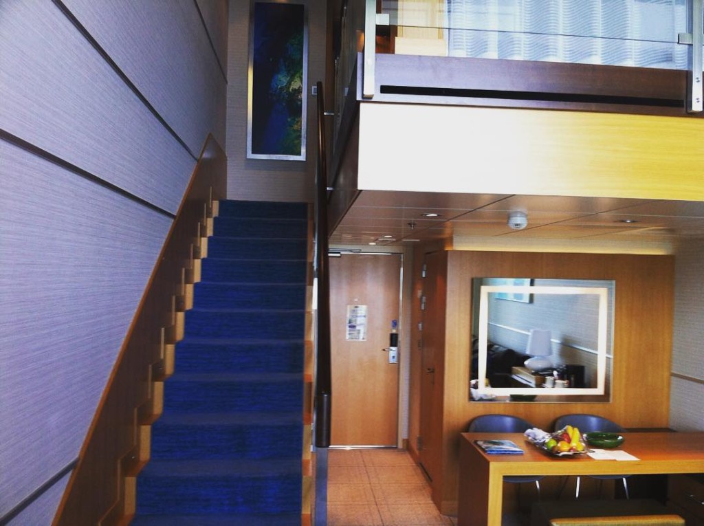 Steps leading up to the second floor Master Bedroom in the Crown Loft Suite 1710 on Royal Caribbean's Allure of the Seas