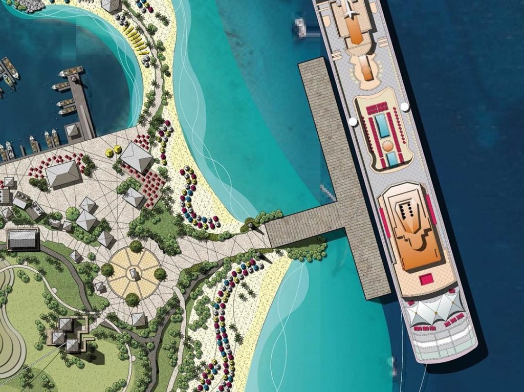 A look at the arrivals area rendering at the new MSC Cruises Ocean Cay Marine Reserve - the cruise line's private island in the Bahamas - coming December 2017.  Photo courtesy of MSC.