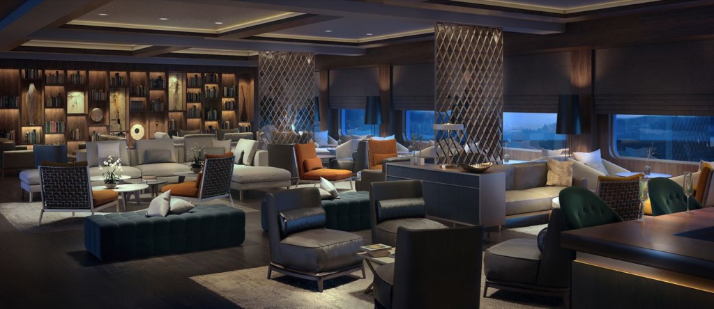 Rendering of the Living Room on a Ritz-Carlton Yacht