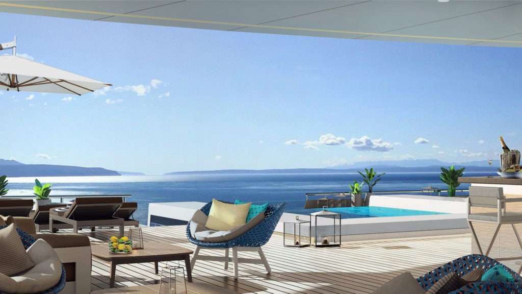 Rendering of the Living Room on a Ritz-Carlton Yacht