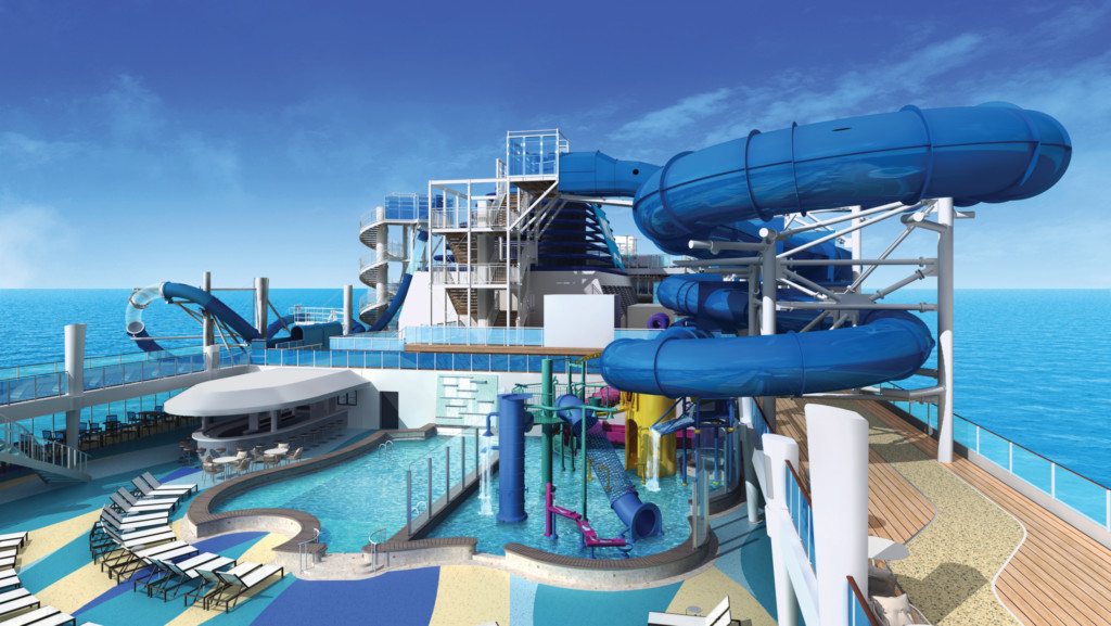 The pool area on Norwegian Cruise Line's newest cruise ship, Norwegian Bliss arriving June 2018