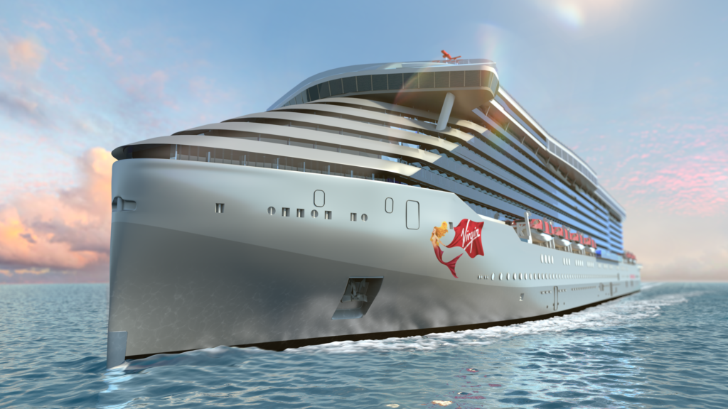 Artist rendering of Virgin Voyage's first cruise ship.