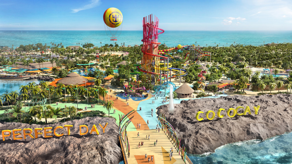 Aerial view of Perfect Day at Coco Cay in the Bahamas. Photo credit: Royal Caribbean