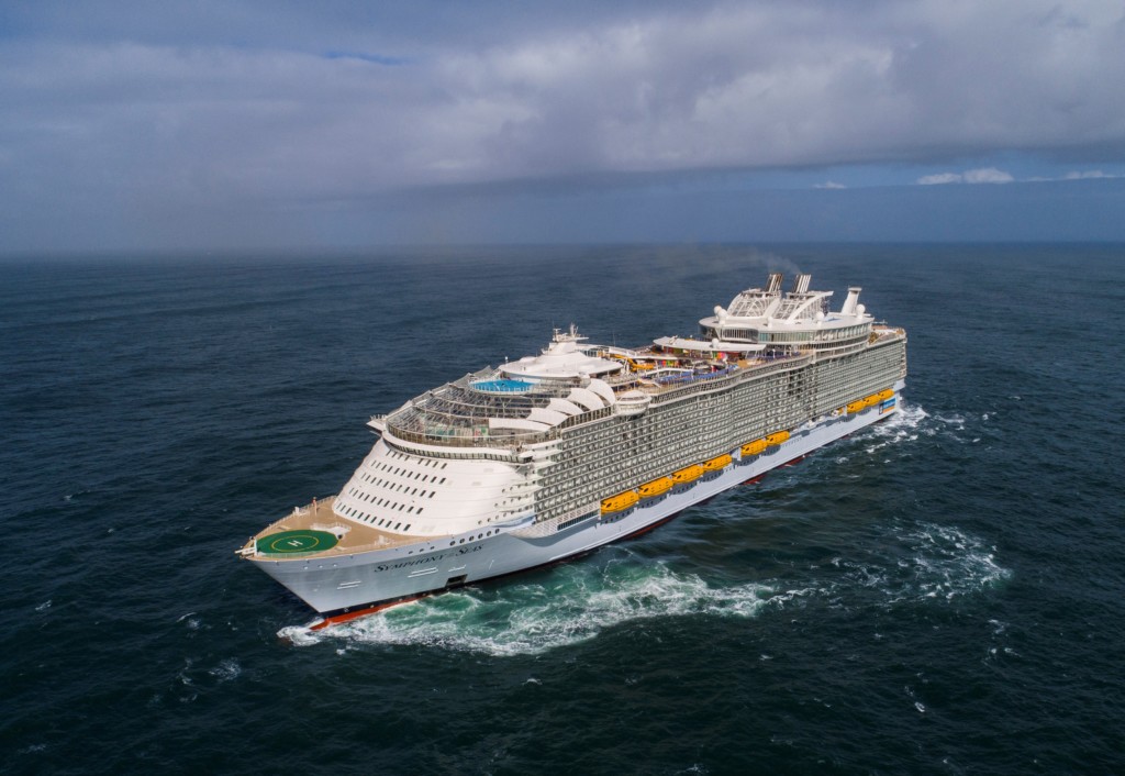 Royal Caribbean International’s Symphony of the Seas departs from Saint-Naziare, France for her new homeport in Barcelona, Spain.  Photo credit: Royal Caribbean