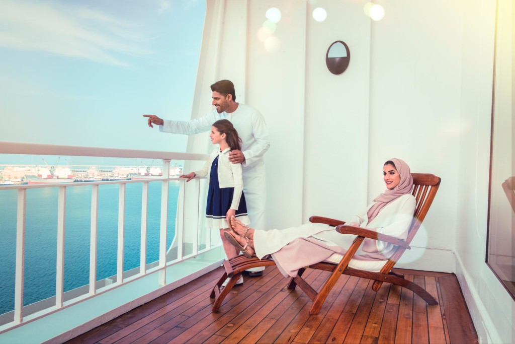 The balcony of one of the QE2's renovated guest rooms. Photo credit: PCFC Hotels