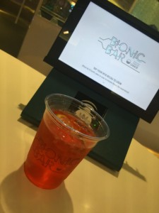 A Cosmo made by a robotic bartender at the Bionic Bar on Royal Caribbean's Quantum of the Seas