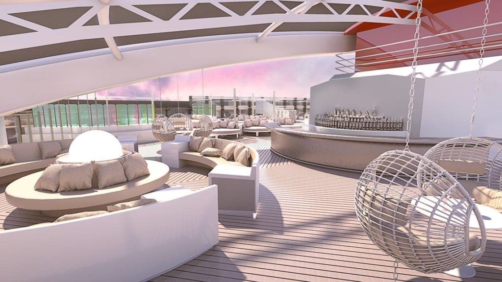 Artist rendering of the VIP Deck, or Richard's Rooftop, on Virgin Voyages Lady Ship. Photo credit: Virgin Voyages