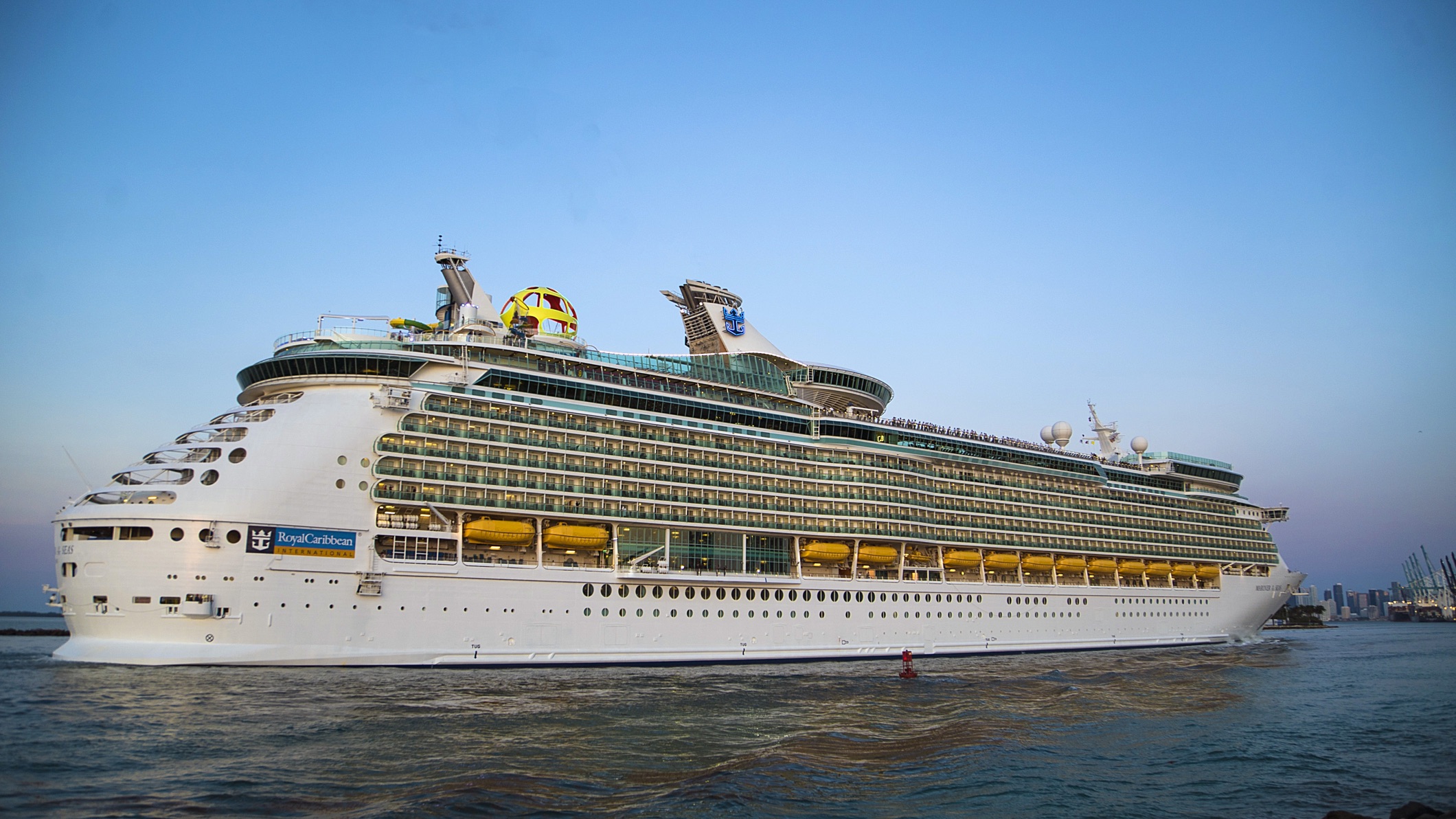 The reimagined Mariner of the Seas sails into her new homeport, Port Miami. Photo credit: Royal Caribbean