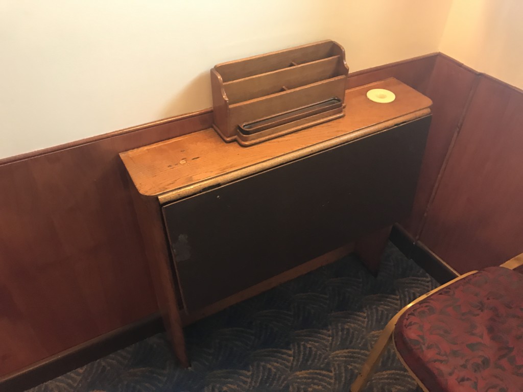 A writing desk in my stateroom on the Queen Mary