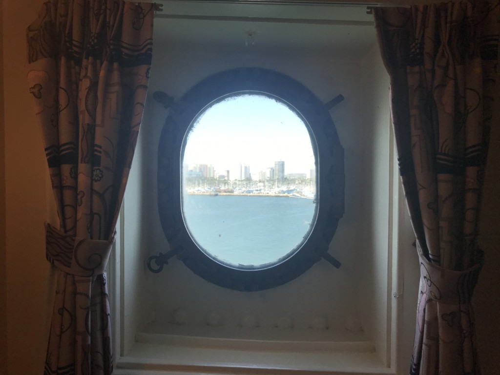 Portholes overlooking the city of Long Beach 