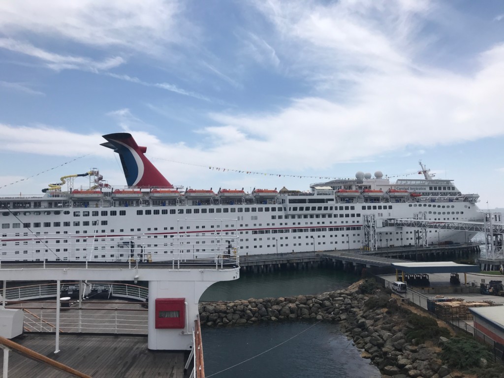 The Carnival Inspiration docked in Long Beach, CA as seen from the Queen Mary