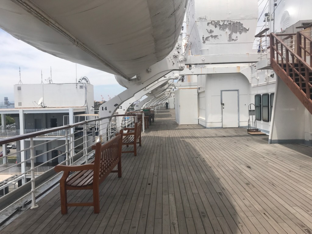 The port side Sun Deck of the Queen Mary