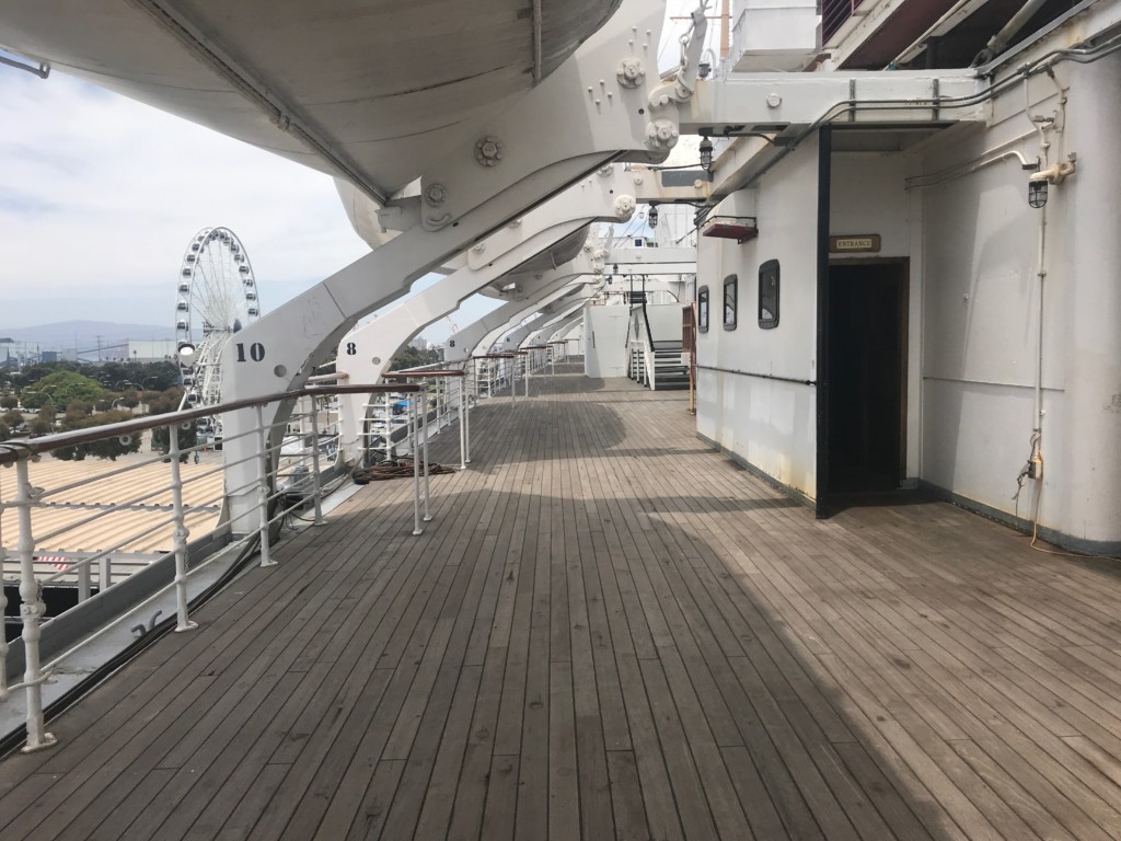 The port side Sun Deck of the Queen Mary