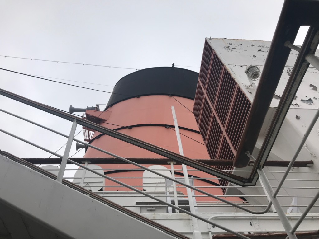 One of the Queen Mary's funnels - this particular one is in need of repainting as the Cunard red is faded