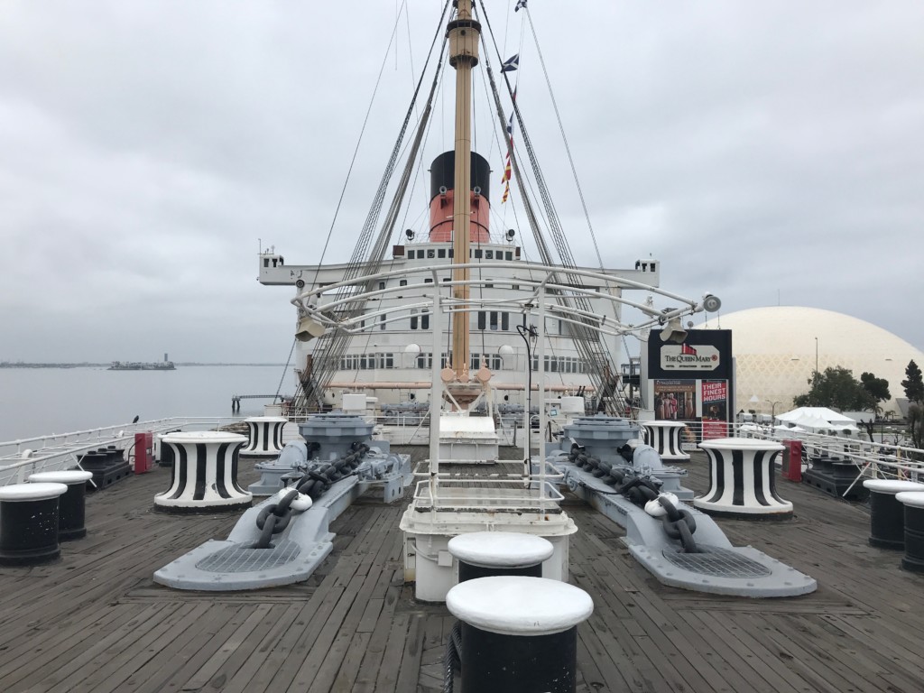 A view of the bridge from the Bow of the Queen Mary