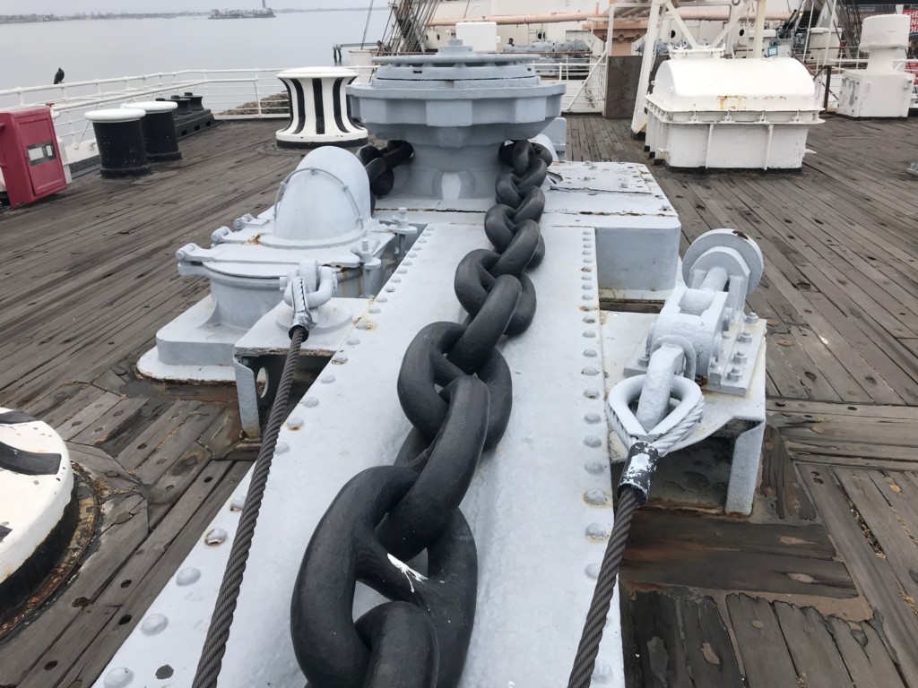 Anchor chain on the Bow of the Queen Mary