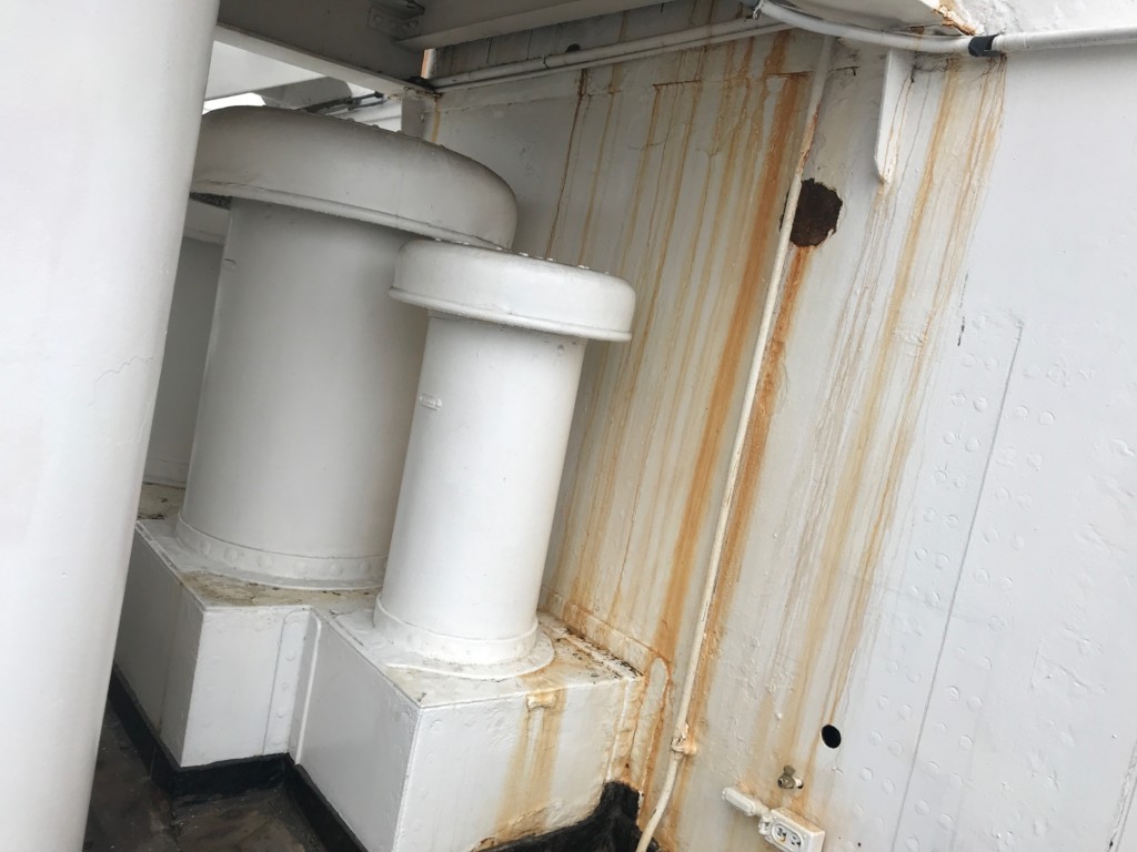 A wall of rust on the Bow of the Queen Mary