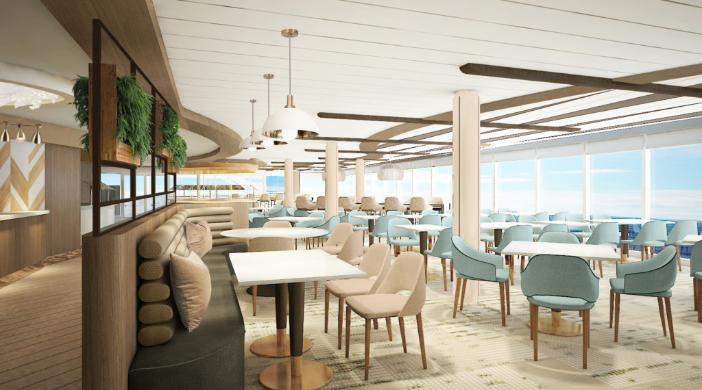 As part of THE CELEBRITY REVOLUTION, Oceanview Café will be redesigned with an open, airy, marketplace-inspired design offering guests island after island of international delicacies. Photo credit: Celebrity Cruises