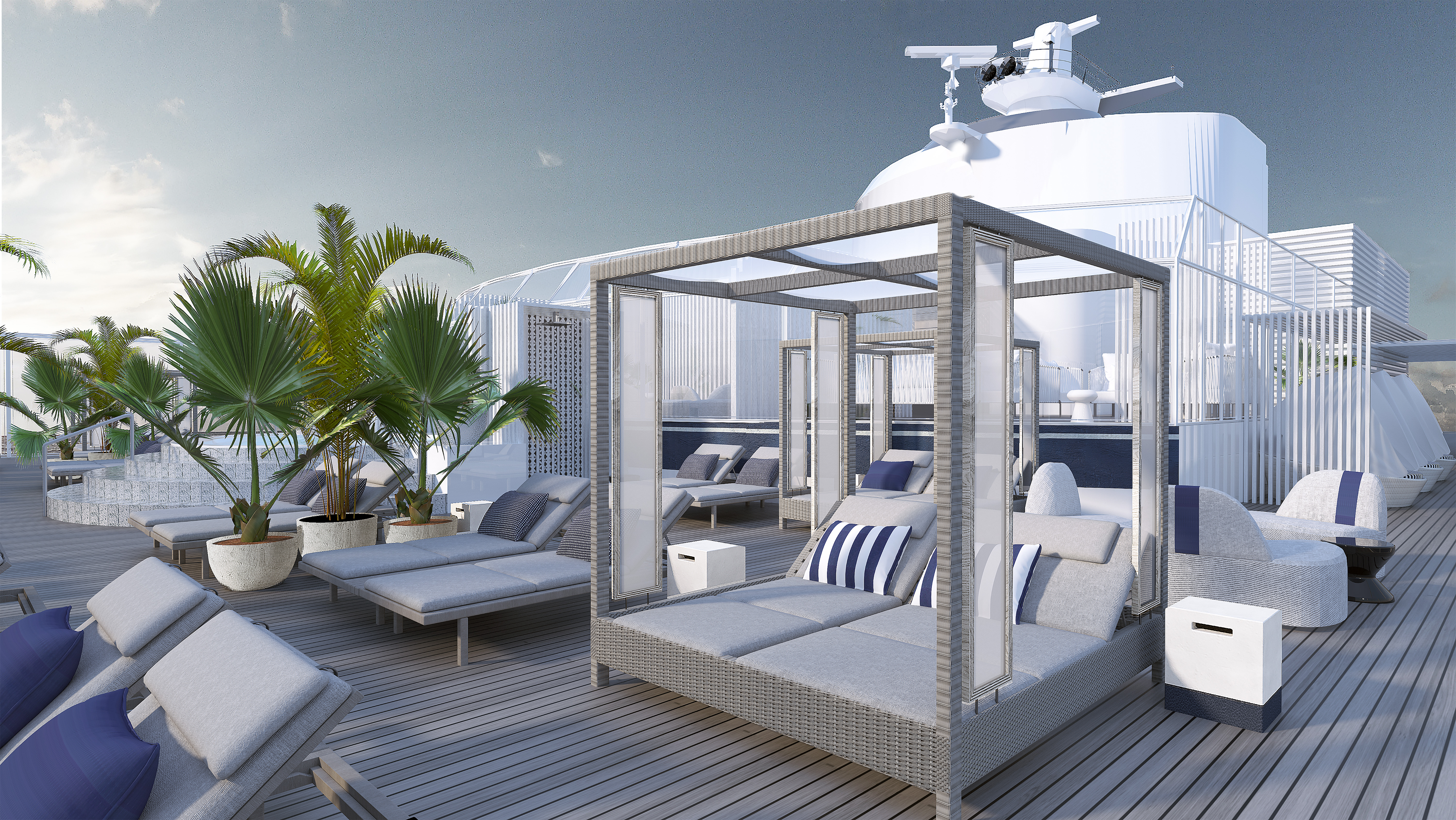 With Celebrity Edge, the brand introduced an exclusive new sanctuary for all Suite Class guests called The Retreat. And now with THE CELEBRITY REVOLUTION, Celebrity Cruises is bringing its most luxurious experiences fleet-wide. Every ship will offer The Retreat Sundeck, strikingly designed by Kelly Hoppen, MBE. In imagining The Retreat Sundeck, she has created a chic, open-air hideaway with the feel of a high-end resort, where guests can unwind on plush loungers, sip tantalizing cocktails, and savor refreshing treats. Photo credit: Celebrity Cruises