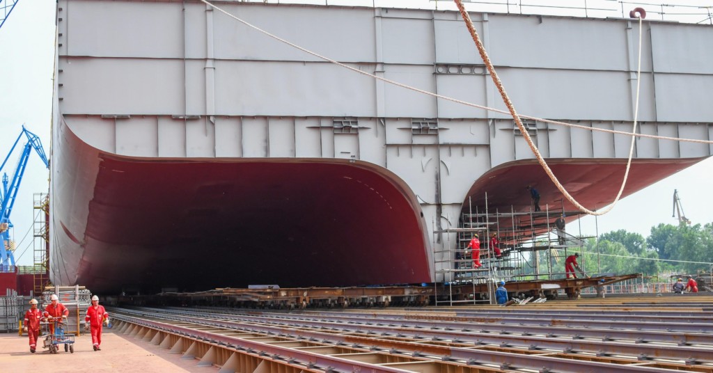 Virgin Voyages first cruise ship under construction at the Fincantieri shipyard in Italy. Photo credit: Virgin Voyages