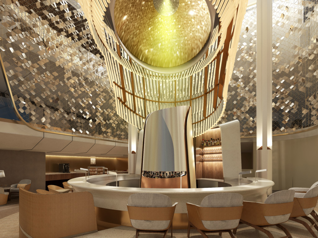 Celebrity Cruises’ ever-popular Martini Bar – always an attention-getter on any of the brand’s ships – is now the focal point of The Grand Plaza on Celebrity Edge. The Chandelier, a breathtaking chandelier-meets-art installation, immediately draws one’s eye from anywhere in the space. Below its atmospheric glow, the bar curves gracefully around to invite conversation and interaction with Celebrity’s talented flair bartenders who’ll impress guests with their gravity-defying skills. Guests can choose from a wide variety of tantalizing libations, including the brand’s Bella Cera, which blends Chameleon cachaça, Bombay Sapphire gin, lime juice, Angostura bitters, and ginger beer; or try the Marmalade Smash, which fuses Bulleit bourbon, lemon juice, simple syrup, orange marmalade, and fresh ginger.