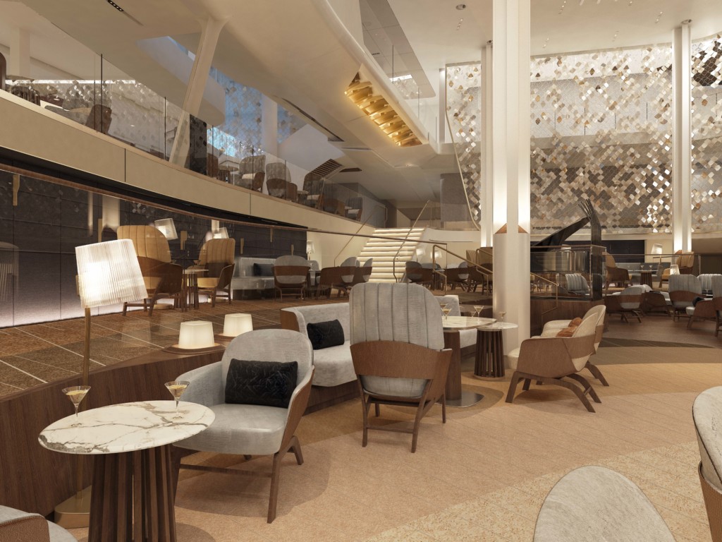 In the morning, The Grand Plaza on Celebrity Edge invites guests to enjoy a cappuccino and a croissant at either of the cafés. Guests can return to The Grand Plaza for afternoon tea or to indulge in a pre-dinner cocktail while enjoying unexpected pop-up performances. At nightfall, the energy transforms completely, and the space becomes the social epicenter of the ship, coming alive with live music.