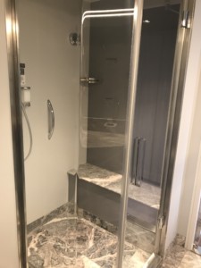 The shower in Yacht Club suite 16007 on MSC Seaside