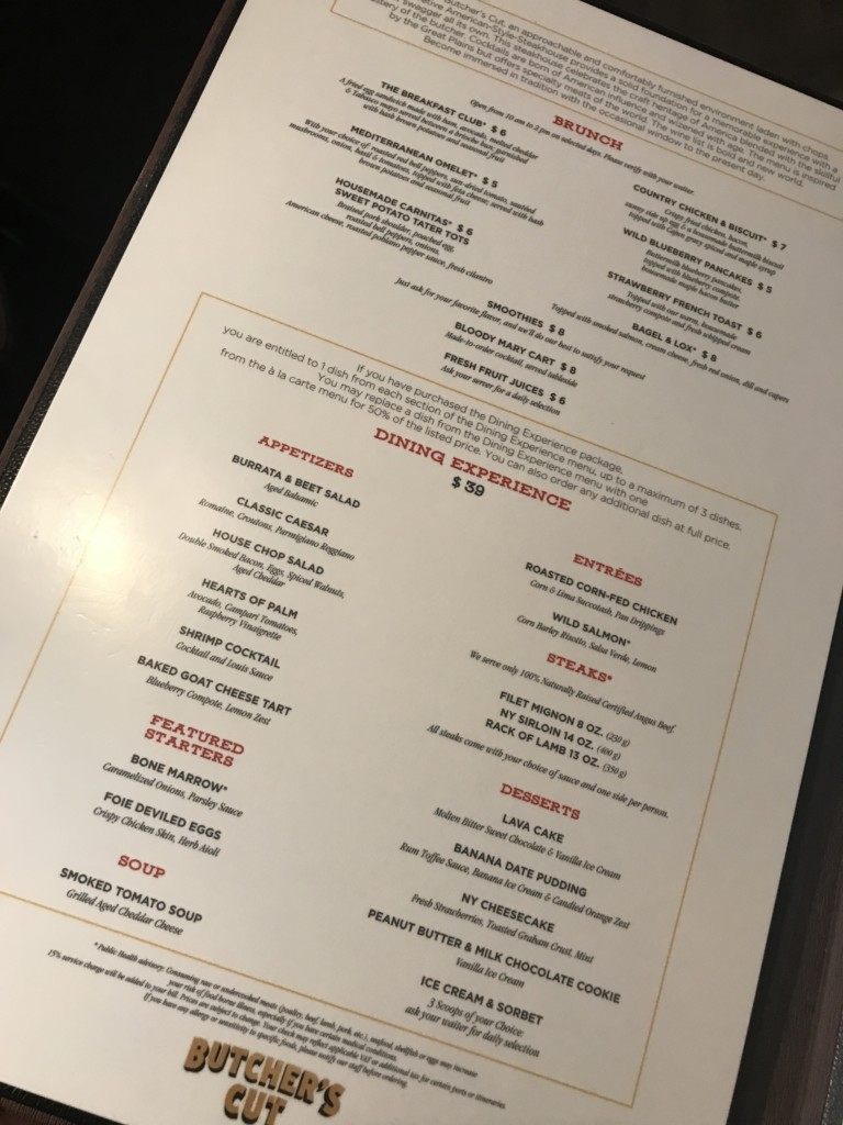 Butcher's Cut Menu on MSC Seaside