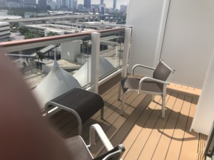 The balcony of Yacht Club Suite 16007 on MSC Seaside