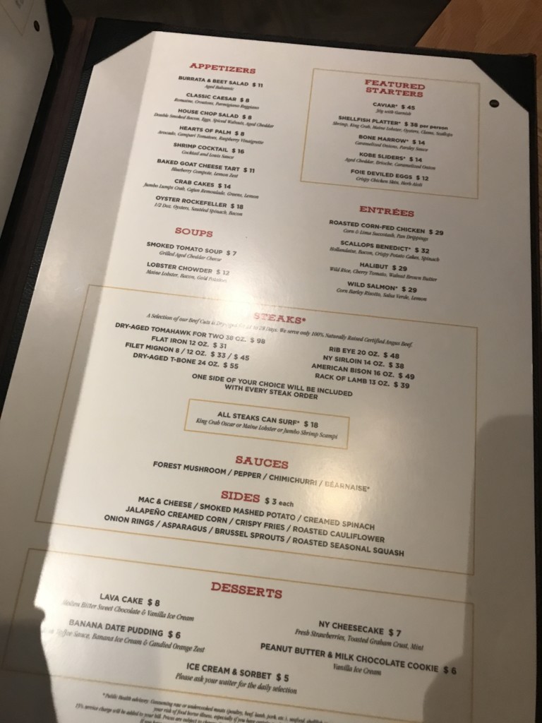 Butcher's Cut Menu on MSC Seaside