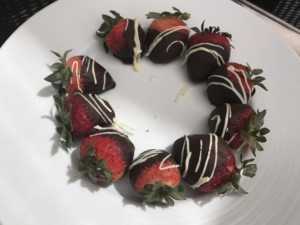 Chocolate covered strawberries served in the cabana on MSC Seaside