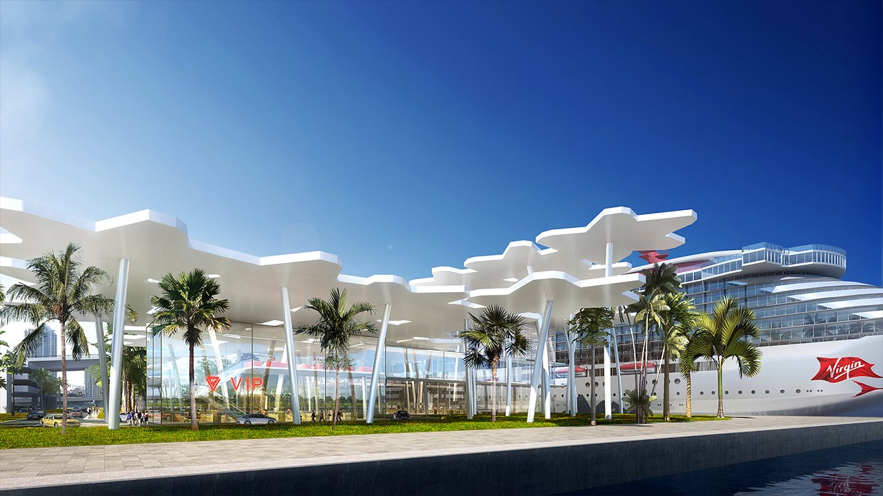 Artist rendering of the new Virgin Voyages cruise terminal coming to PortMiami. Photo credit: Virgin Voyages