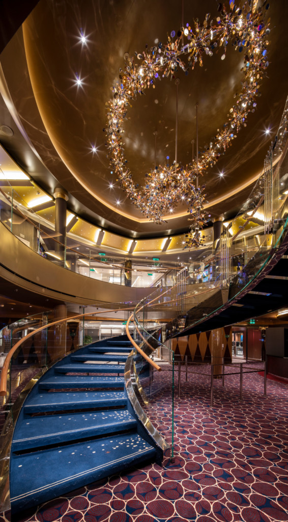 One of the staircases on ms Nieuw Statendam. Photo credit: Holland America Line