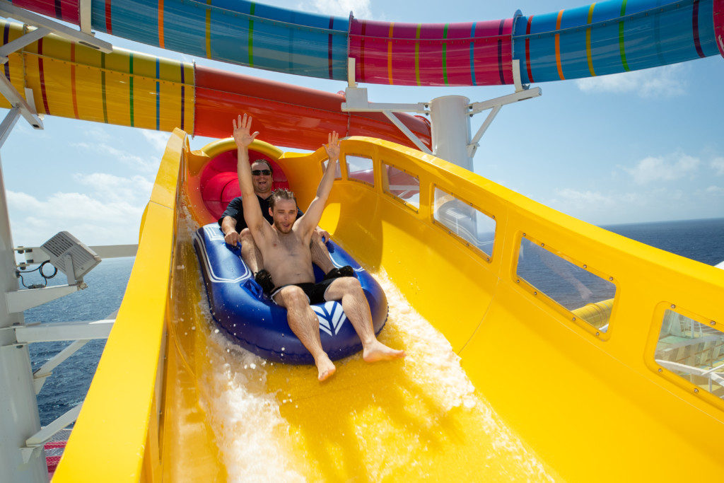 The Blaster on Royal Caribbean's Navigator of the Seas is the cruise line’s first aqua coaster and the longest waterslide at sea. The adrenaline-inducing slide propels thrill seekers through more than 800 feet of dips, drops and straightaways, and extends over the side of the ship.