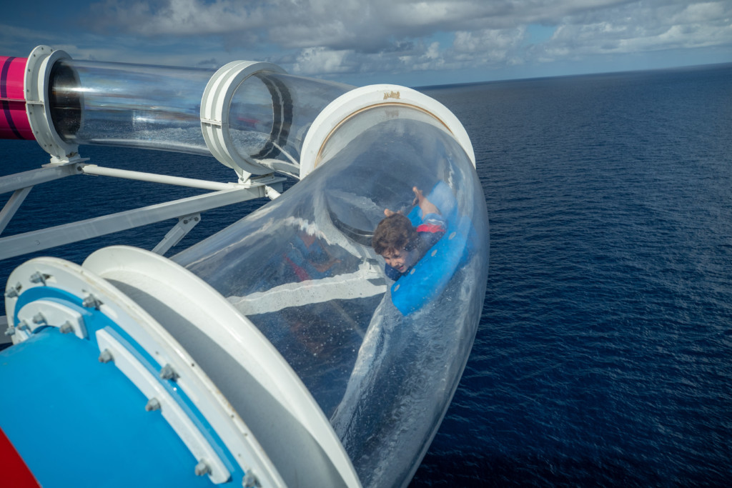 The Riptide on Navigator of the Seas is the industry’s only headfirst mat racer waterslide, complete with an exhilarating finish through a translucent tube for endless ocean views.