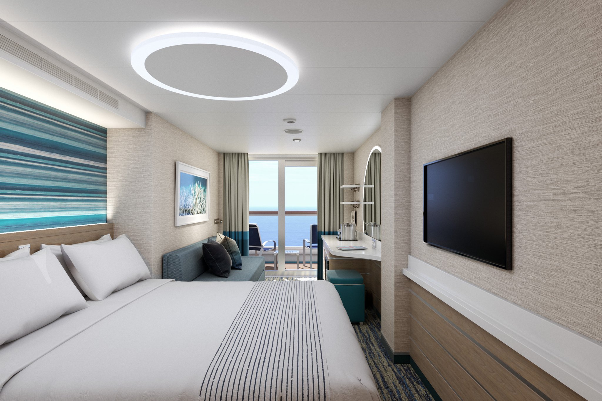 A look at one of the newly designed staterooms to make their debut on the Carnival Mardi Gras in summer 2020.