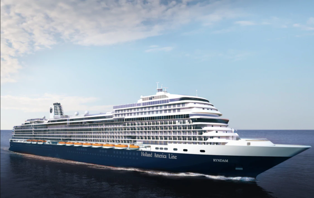 Artist rendering of the new Holland America Line ship, Ryndam, arriving in 2021.  Photo credit: Holland America Line