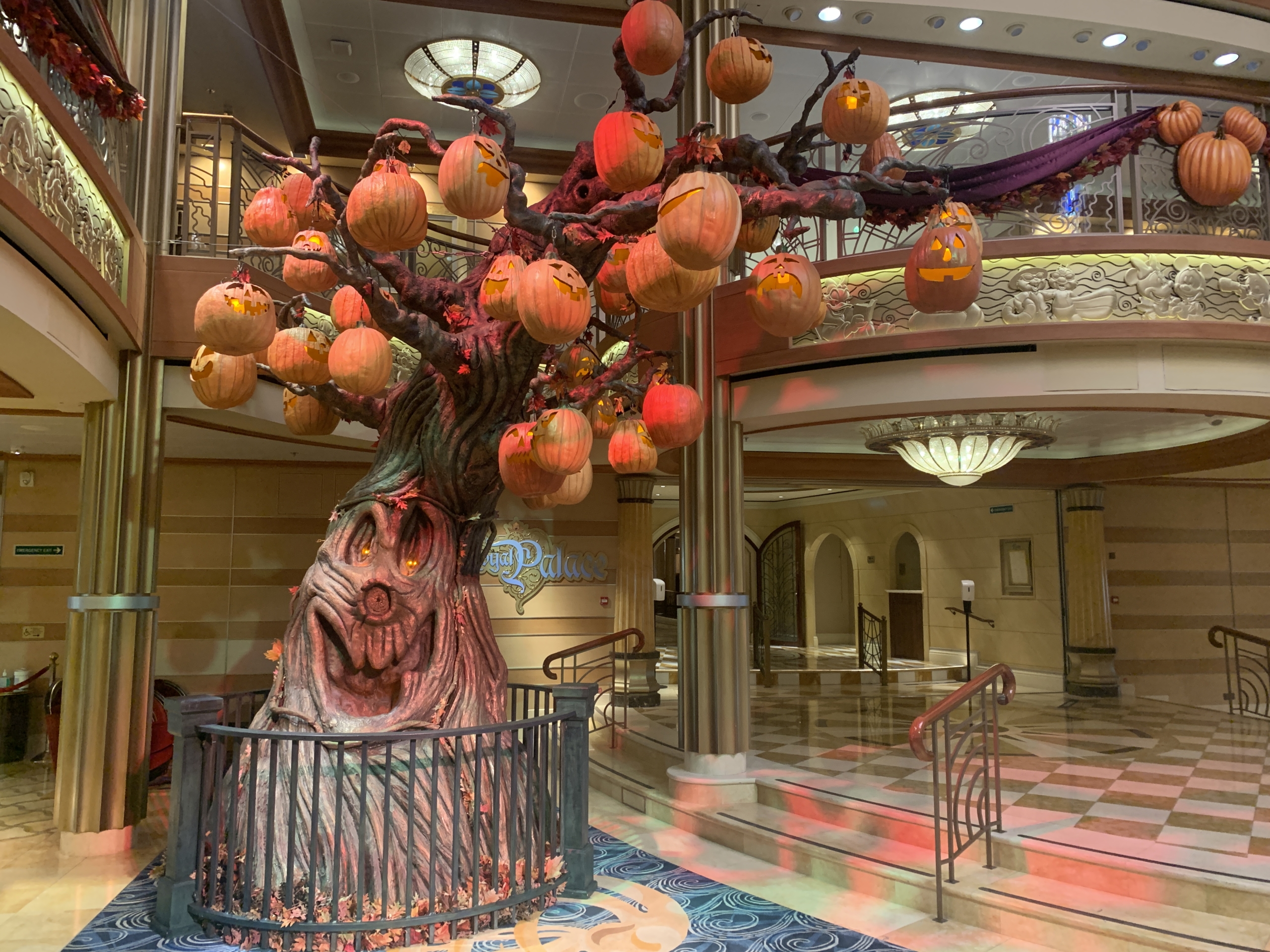 A view around the public spaces of the Disney Dream during Halloween