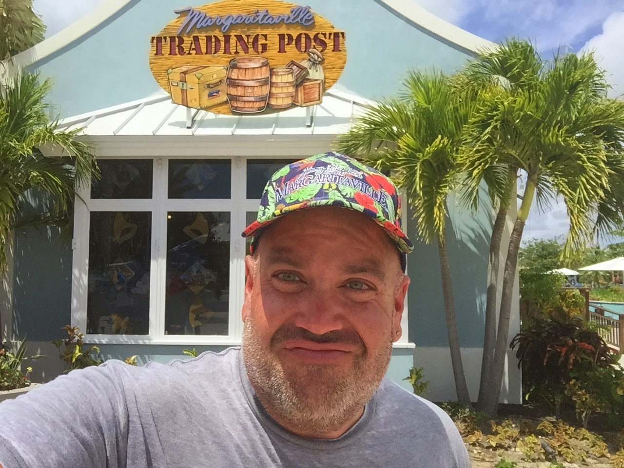 A selfie showing off the hat I bought at Margaritaville in Grand Turk