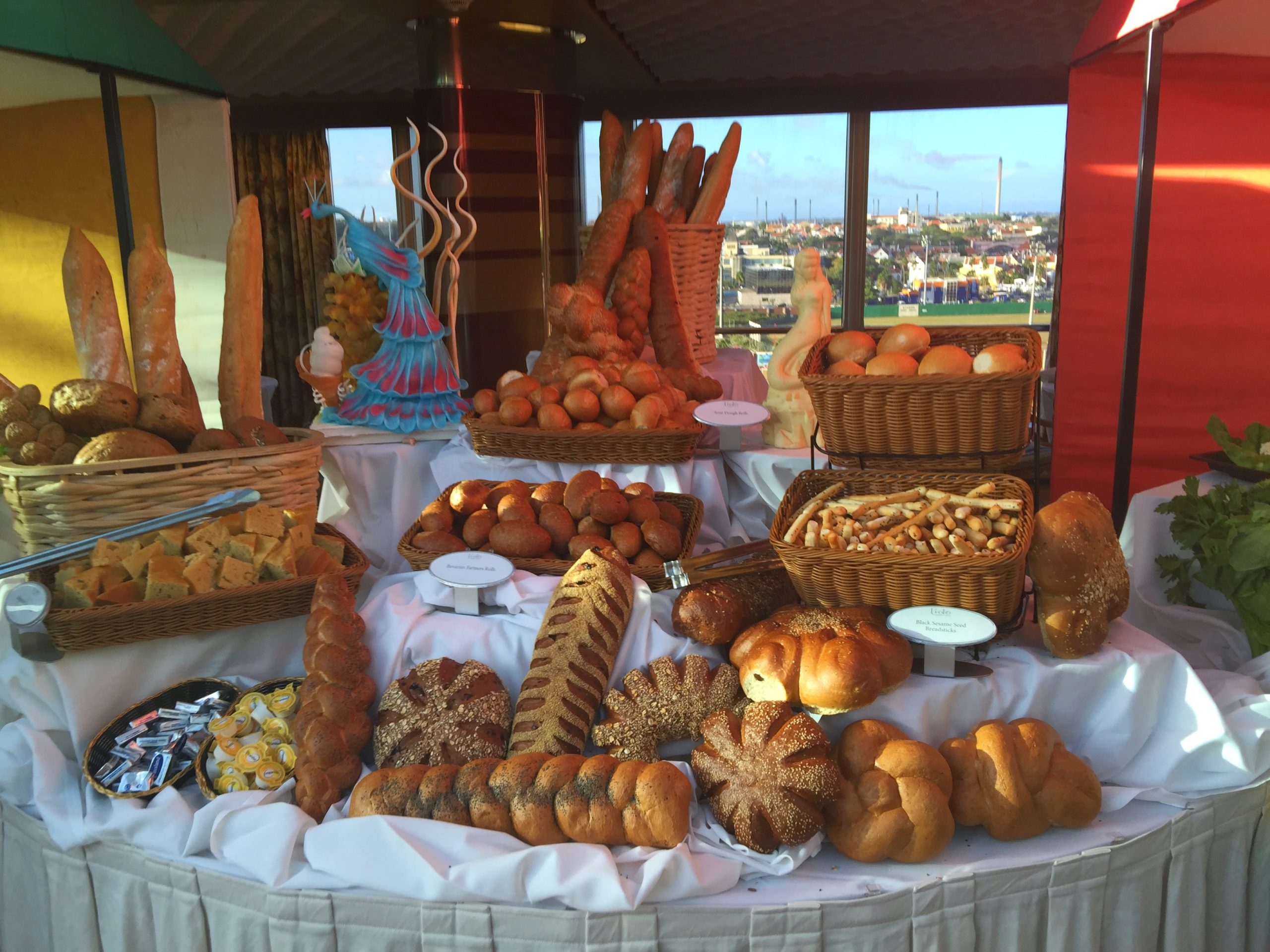 A bread display during the deck party on the lido of the Noordam.