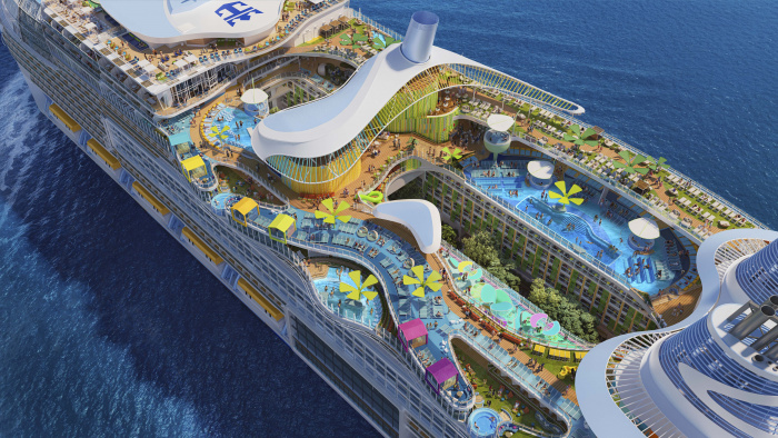 In the new Chill Island on Icon of the Seas, there’s a pool for every mood, each with prime ocean views. Among the seven pools on board, the four in this three-deck slice of paradise include the vibrant Swim & Tonic, the line’s first swim-up bar at sea; and Royal Bay Pool, the largest pool at sea.