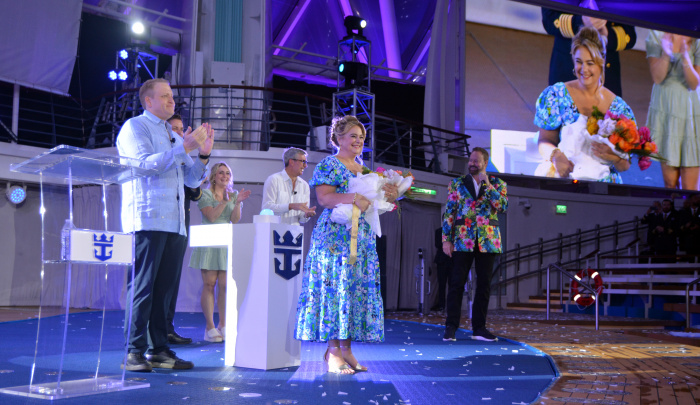 Royal Caribbean International officially welcomed Wonder of the Seas into the family in its new year-round home of Port Canaveral, Florida. Godmother and Wonder Mom from Pennsylvania Marie McCrea bestowed a blessing of safekeeping on the new ship, its crew and all who sail on it.