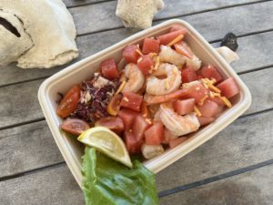 Shrimp from one of the food trucks on MSC Ocean Cay