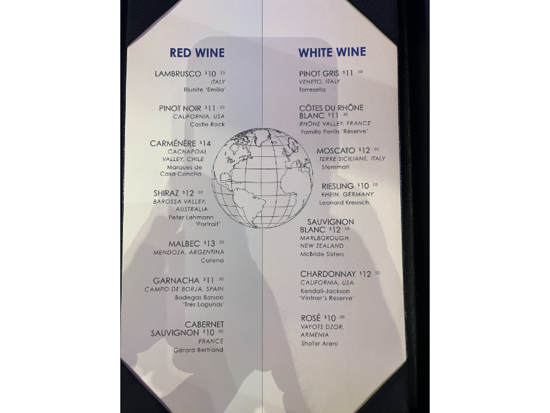 Bar menu from Latitudes on Carnival Celebration