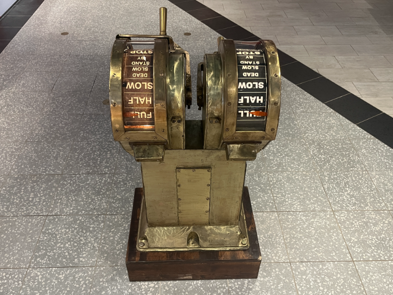 The original brass telegraph from the Carnivale on display outside the Golden Jubilee on Carnival Celebration